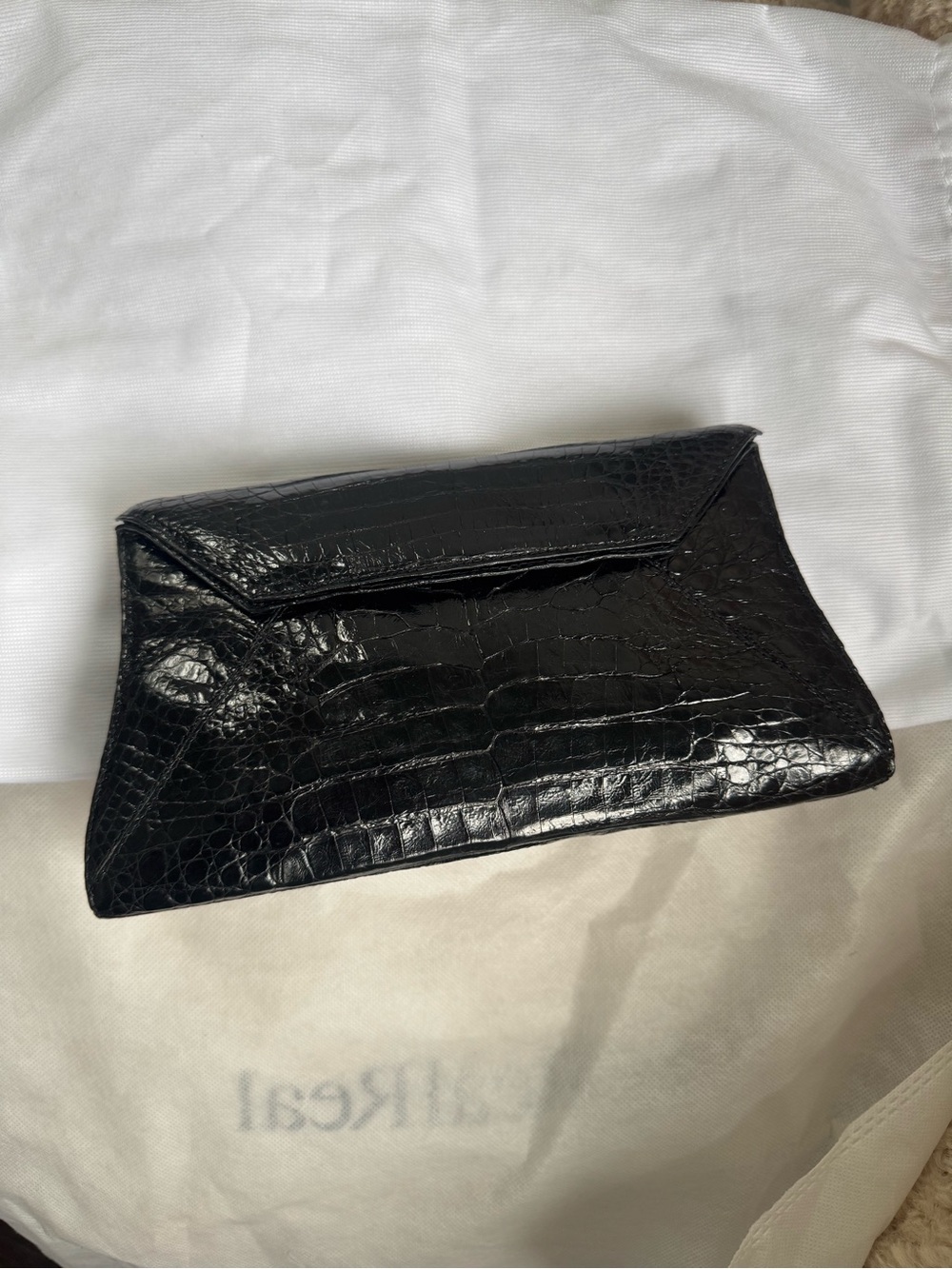 Nancy Gonzalez Black Croc-Embossed Leather Envelope Clutch